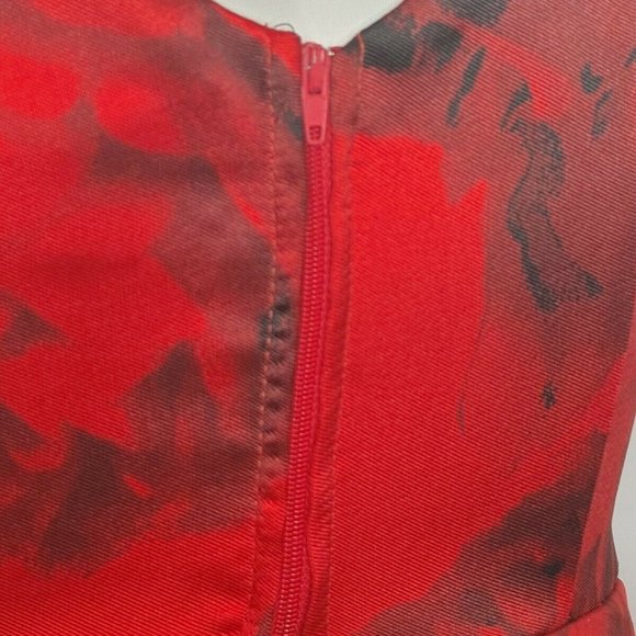 Floral Satin Sleeveless Red Dress - Picture 6 of 11